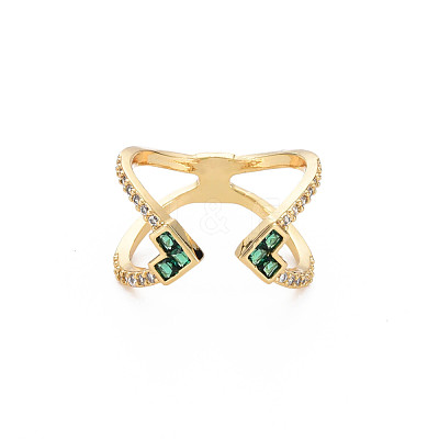 Criss Cross Clear Cubic Zirconia Cuff Ring RJEW-T016-36G-01-1