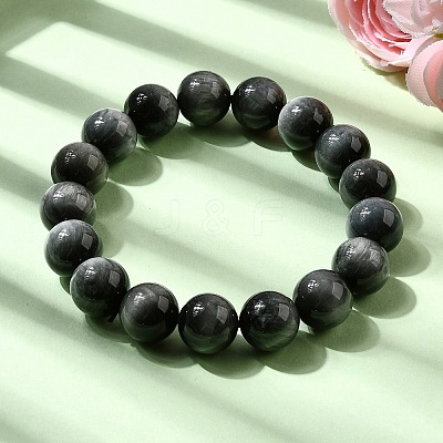 Grade AA Natural Eagle Eye Stone Round Beads Stretch Bracelets for Women BJEW-L712-B01-12mm-1