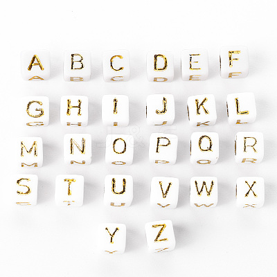 156Pcs 26 Style White Plating Acrylic Letters Beads SACR-YW0001-02-1