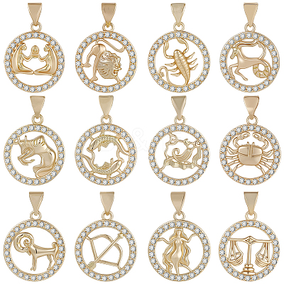 12Pcs 12 Styles Brass Micro Pave Cubic Zirconia Pendants KK-BM0001-01-1