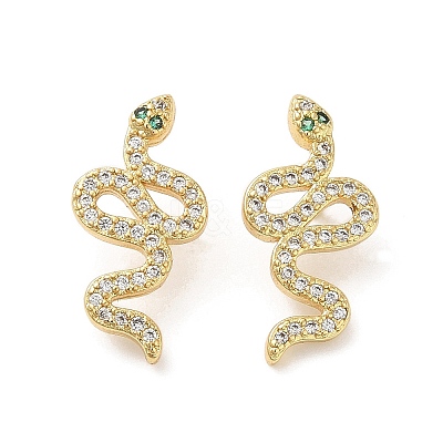 Rack Plating Brass Snake Stud Earrings with Cubic Zirconia EJEW-D061-52G-1