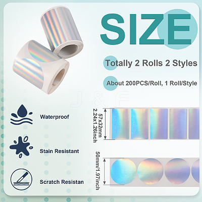 2 Rolls 2 Styles Vinyl Plastic Printable Holographic Stickers OFST-TA0001-11B-1