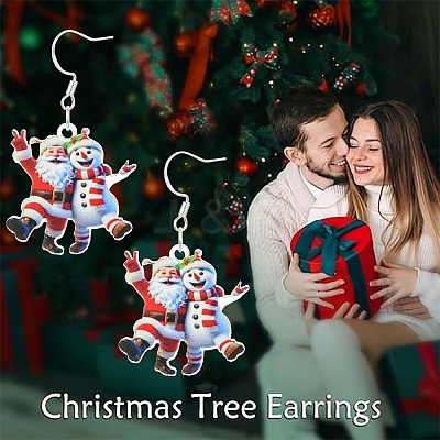 Acrylic Santa Claus Dangle Earrings EJEW-YWC0001-01-1