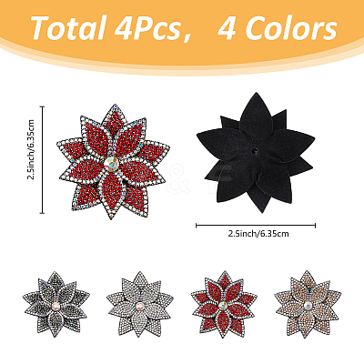 4Pcs 4 Colors Rhinestone with PU Leather Iron/Sew on Appliques DIY-FH0006-99-1