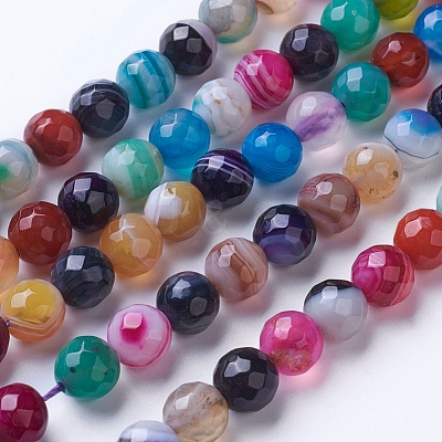 Natural Striped Agate/Banded Agate Beads Strands G-G753-09-8mm-1