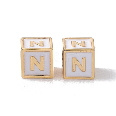 Rack Plating Brass Enamel Beads KK-B060-04G-04N-1