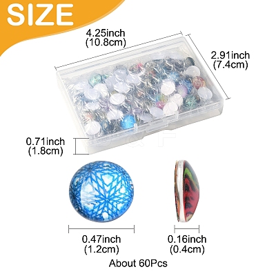 60Pcs Printed Glass Half Round Cabochons GGLA-FS0001-14-1