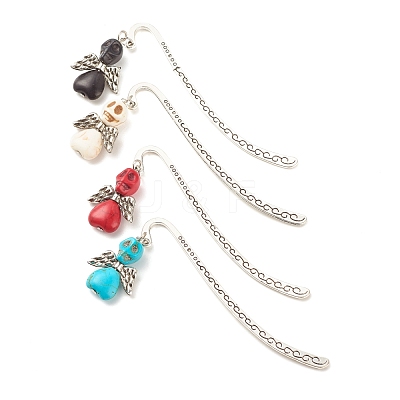 Skull with Wing Dyed Synthetic Turquoise Bookmarks AJEW-JK00180-1