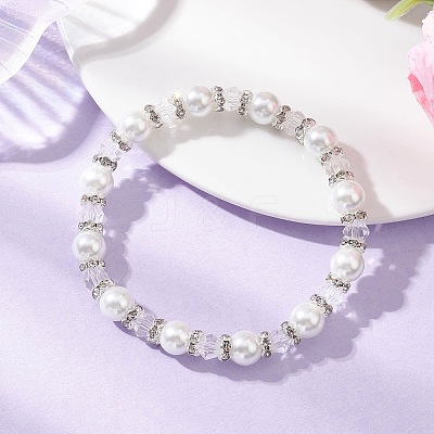 Pearlized Glass Pearl Round Beads Stretch Bracelets for Women BJEW-JB12740-1