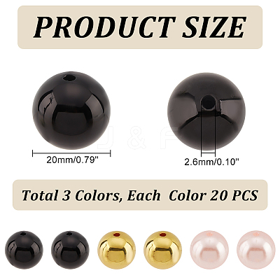 60Pcs 3 Colors Resin Imitation Pearl Beads RESI-PH0001-95-1