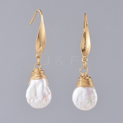 Natural Baroque Pearl Keshi Pearl Dangle Earrings X-EJEW-JE03527-1