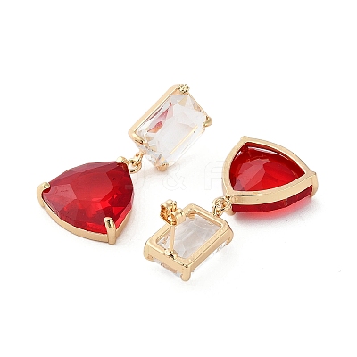 Golden Brass with Glass Dangle Stud Earrings GLAA-B015-16-1
