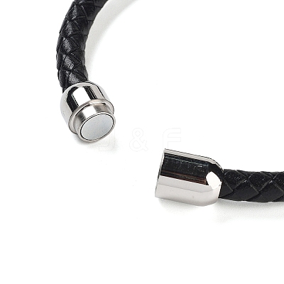 Natural Tourmaline Round Bead Braided Leather Cord Bracelets for Men Women BJEW-A009-11P-07-1