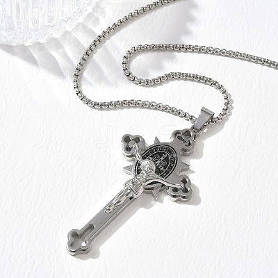 Religion 201 Stainless Steel Enamel Saint Benedict Crucifix Cross Pendant 304 Stainless Steel Box Chain Necklaces SA-CBA3211-03P-1