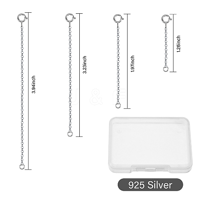 Anti-Tarnish 4Pcs 4 Styles Sterling Silver Cable Chain Extender STER-GL0001-03-1