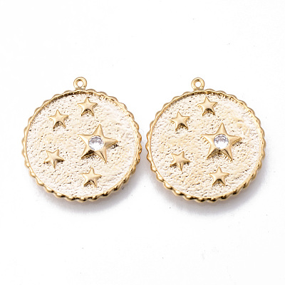 Brass Micro Pave Clear Cubic Zirconia Pendants KK-N232-149-NF-1