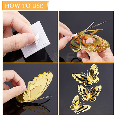 3Sets 3D Butterfly PVC Mirrors Wall Stickers DIY-CN0001-86C-1
