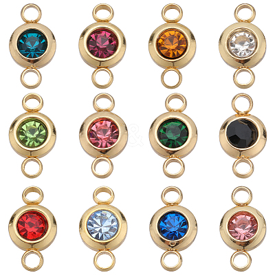 24Pcs 12 Colros 304 Stainless Steel Rhinestone Connector Charms STAS-SC0006-39-1