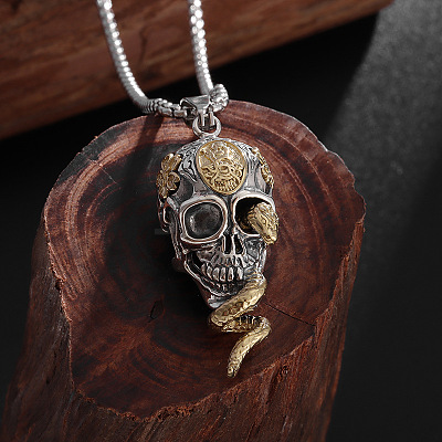 Snake Skull Alloy Gothic Pendant Box Chain Necklaces FS-WG2281F-01-1