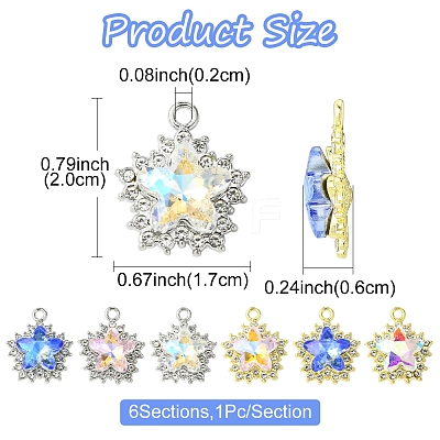 6Pcs 6 Colors Rack Plating Alloy with Rhinestone Pendants FIND-FS0002-54-1