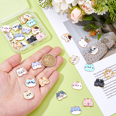 32Pcs 16 Styles Printed Alloy Pendants ENAM-DC0001-93-1