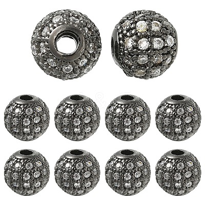 10Pcs Round Brass Micro Pave Cubic Zirconia Beads ZIRC-YW0001-26B-1