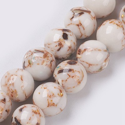 Sea Shell and Synthetic Turquoise Assembled Beads Strands X-G-G758-08-6mm-1
