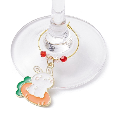 Easter Rabbit Alloy Enamel Wine Glass Charms AJEW-JO00204-02-1