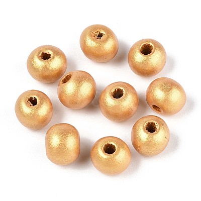 Spray Painted Round Natural Schima Wood Beads WOOD-A018-8mm-01-1
