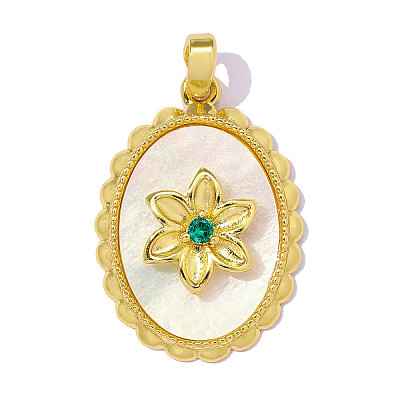 Brass Micro Pave Green Cubic Zirconia with Shell Pendants CU-OY001-52G-1