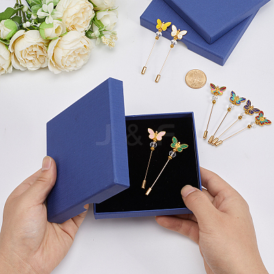 8Pcs Butterfly Brass & Alloy Enamel & Glass Beads Brooches JEWB-GO00005-1