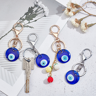 4Pcs 2 Colors Handmade Lampwork Evil Eye Keychain KEYC-NB0001-17-1