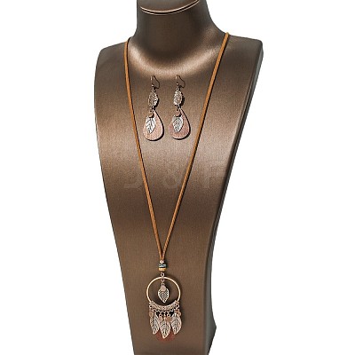 Bohemian Style Alloy & Wood & Synthetic Turquoise Pendant Necklaces & Dangle Earrings Sets WG14320-02-1
