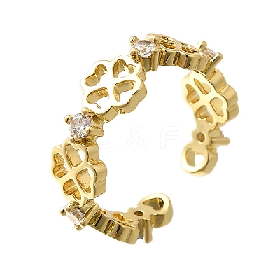 Brass Micro Pave Cubic Zirconia Cuff Rings for Women RJEW-Q008-01G-01-1