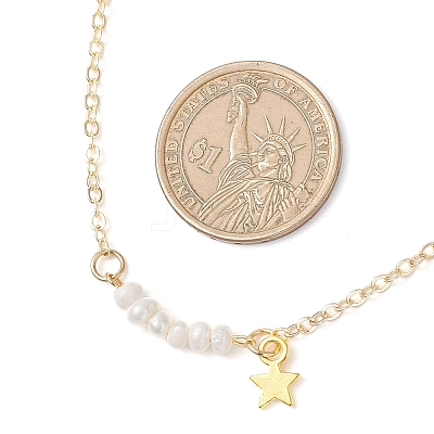 Alloy Star & Natural Cultured Freshwater Pearl Potato Beaded Pendant Brass Cable Chain Necklaces for Women NJEW-JN05788-1