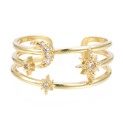 Sparkling Cubic Zirconia Moon & Star Cuff Ring RJEW-N035-065-NF-1
