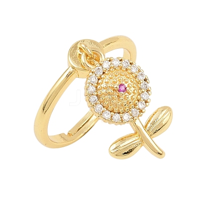 Brass Micro Pave Cubic Zirconia Pendant Finger Rings for Women RJEW-A090-02G-1