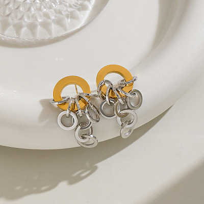Two Tone 304 Stainless Steel Stud Dangle Earrings for Women WG3EDAB-01-1