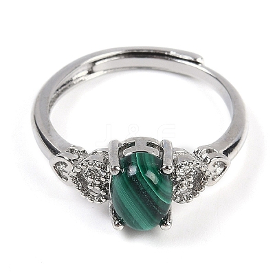 Oval Natural Natural Malachite Adjustable Rings RJEW-Q819-01P-08-1