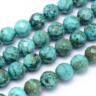 Faceted Round Natural Magnesite Beads Strands TURQ-C003-8mm-12-1