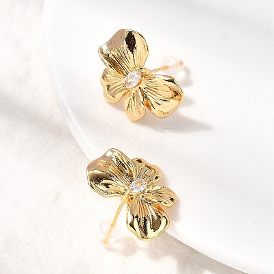 Bowknot Brass Micro Pave Cubic Zirconia Stud Earrings EJEW-B148-07B-G-1