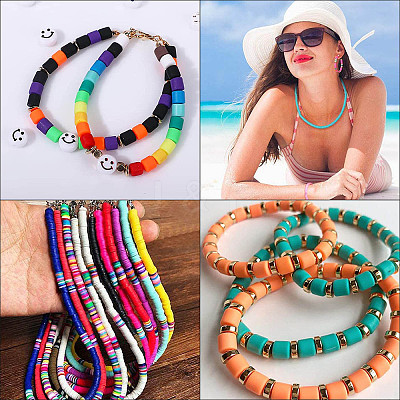610Pcs 10 Colors Handmade Polymer Clay Bead Strands CLAY-SC0001-38C-1