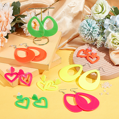 8 Pairs 8 Style Acrylic Heart & Teardrop Dangle Stud Earrings with Steel Pins for Women EJEW-PH0001-12-1
