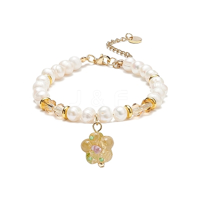 4Pcs 4 Color Lampwork Flower Charm Bracelets Set BJEW-TA00177-1