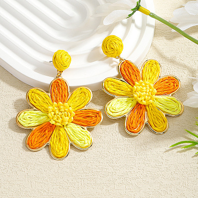 Flower Alloy Raffia Dangle Stud Earrings FS-WGFD46F-04-1
