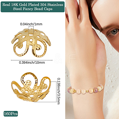 160Pcs 304 Stainless Steel Fancy Bead Caps STAS-BBC0006-80-1