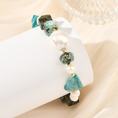 Raw Rough Natural Amazonite & African Turquoise(Jasper) & Pearl Beaded Bracelets BJEW-JB14442-1