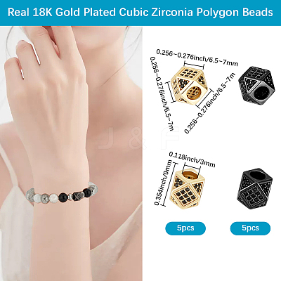 10Pcs 2 Colors Brass Micro Pave Cubic Zirconia Beads ZIRC-BBC0003-21B-1