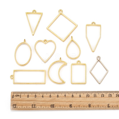 Rack Plating Alloy Open Back Bezel Pendants PALLOY-X0037-02G-1