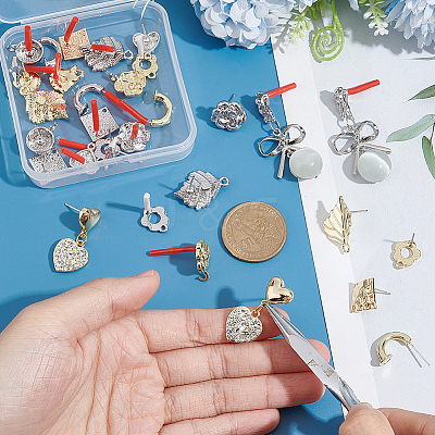 32Pcs 16 Style Alloy Stud Earring Findings FIND-PH0008-35-1